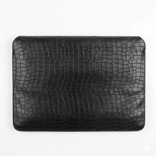 Luxury Croc-Texture Leatherite Laptop Sleeve – Slim Protective Case (Black)