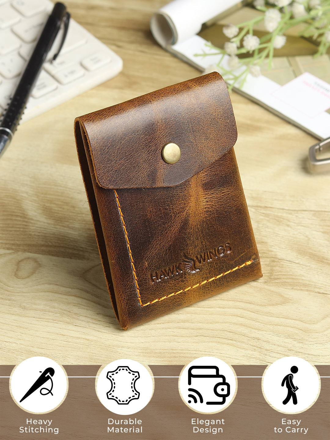 SmartFlip Genuine Leather Wallet – Slim Card Holder with Cash Compartment