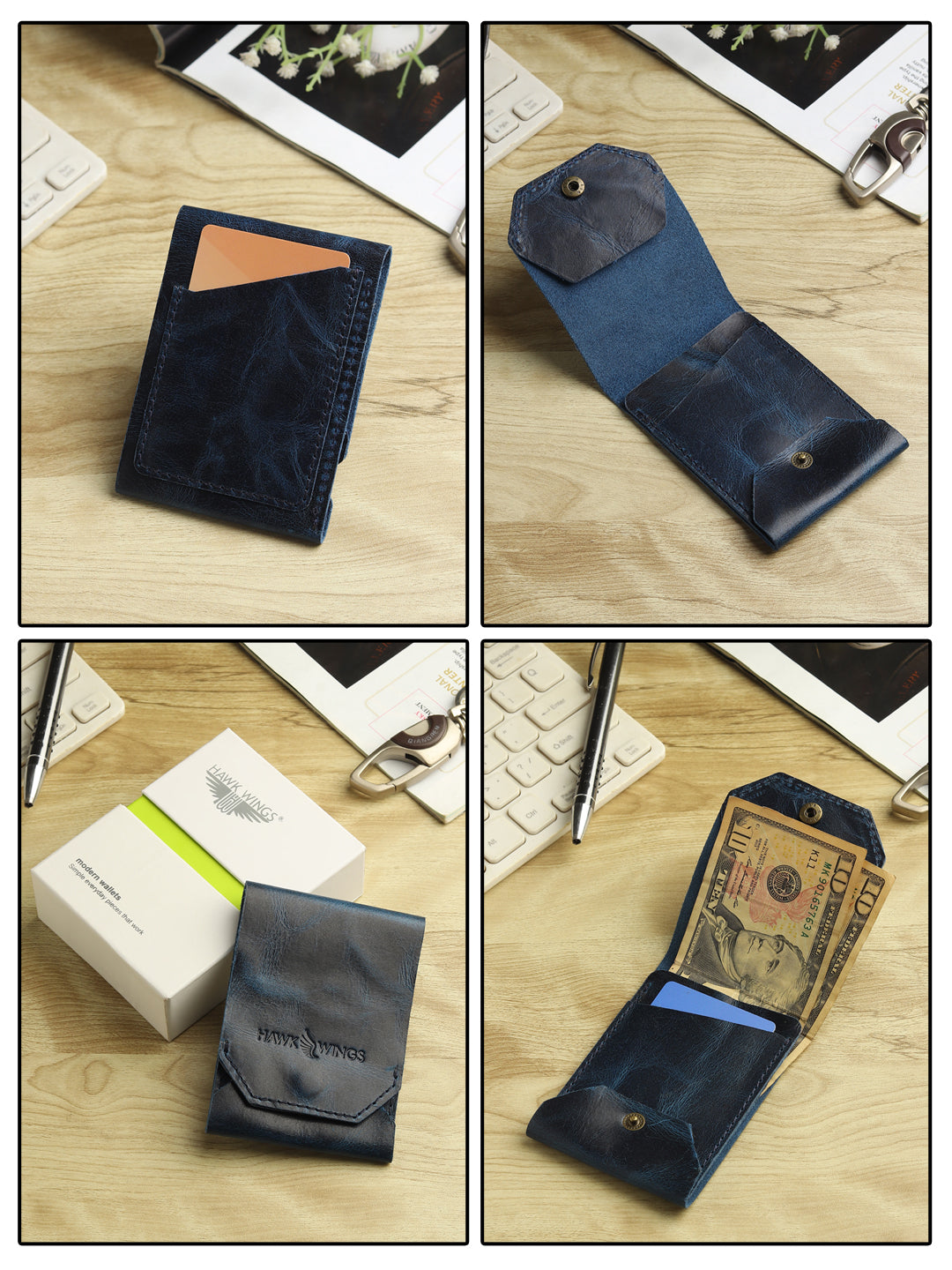 Vintage Snap Genuine Leather Wallet – Slim Card Holder with Cash Compartment