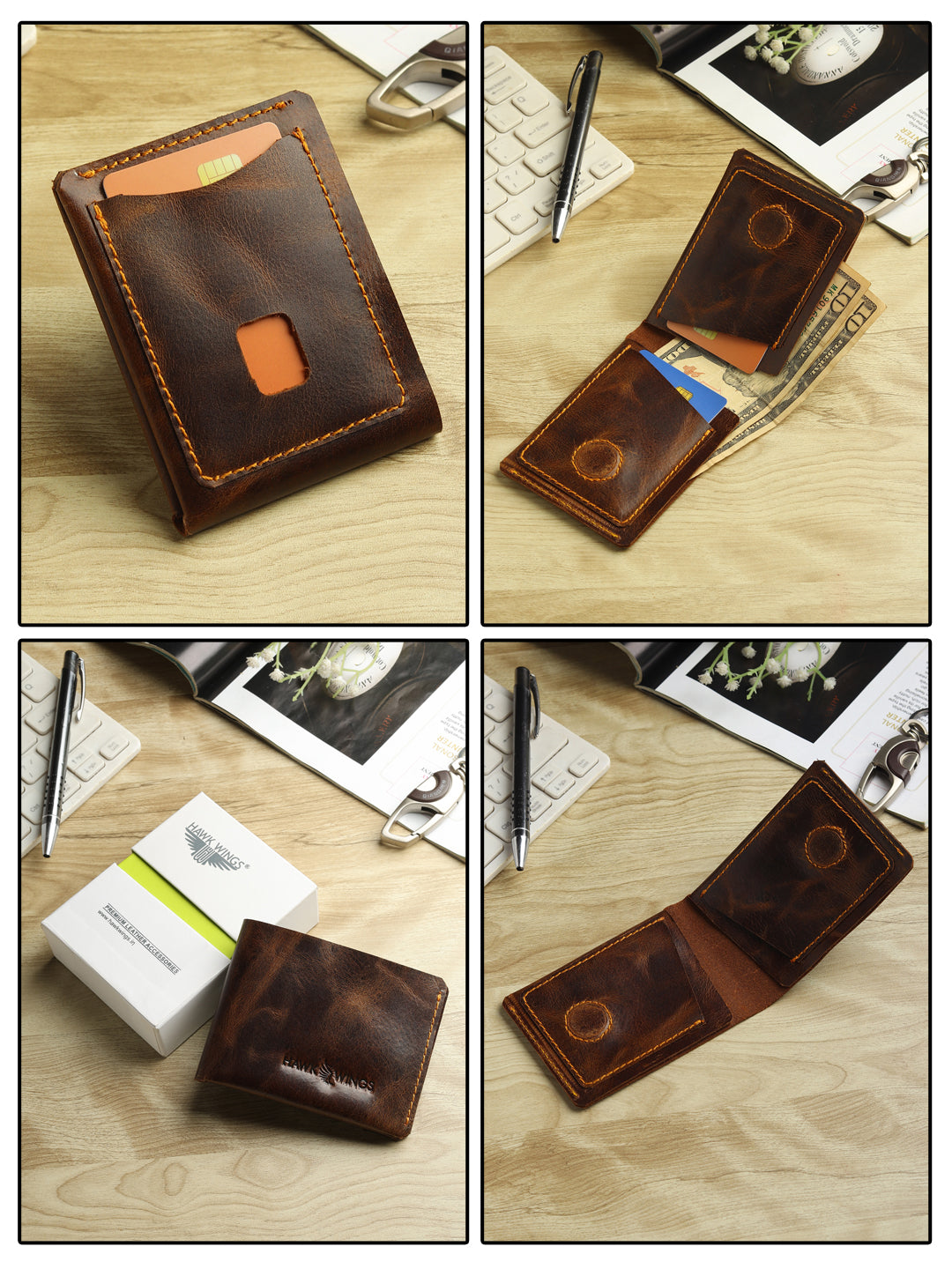 Men's Genuine Leather Magnetic Wallet - Card Holder with Cash Compartment