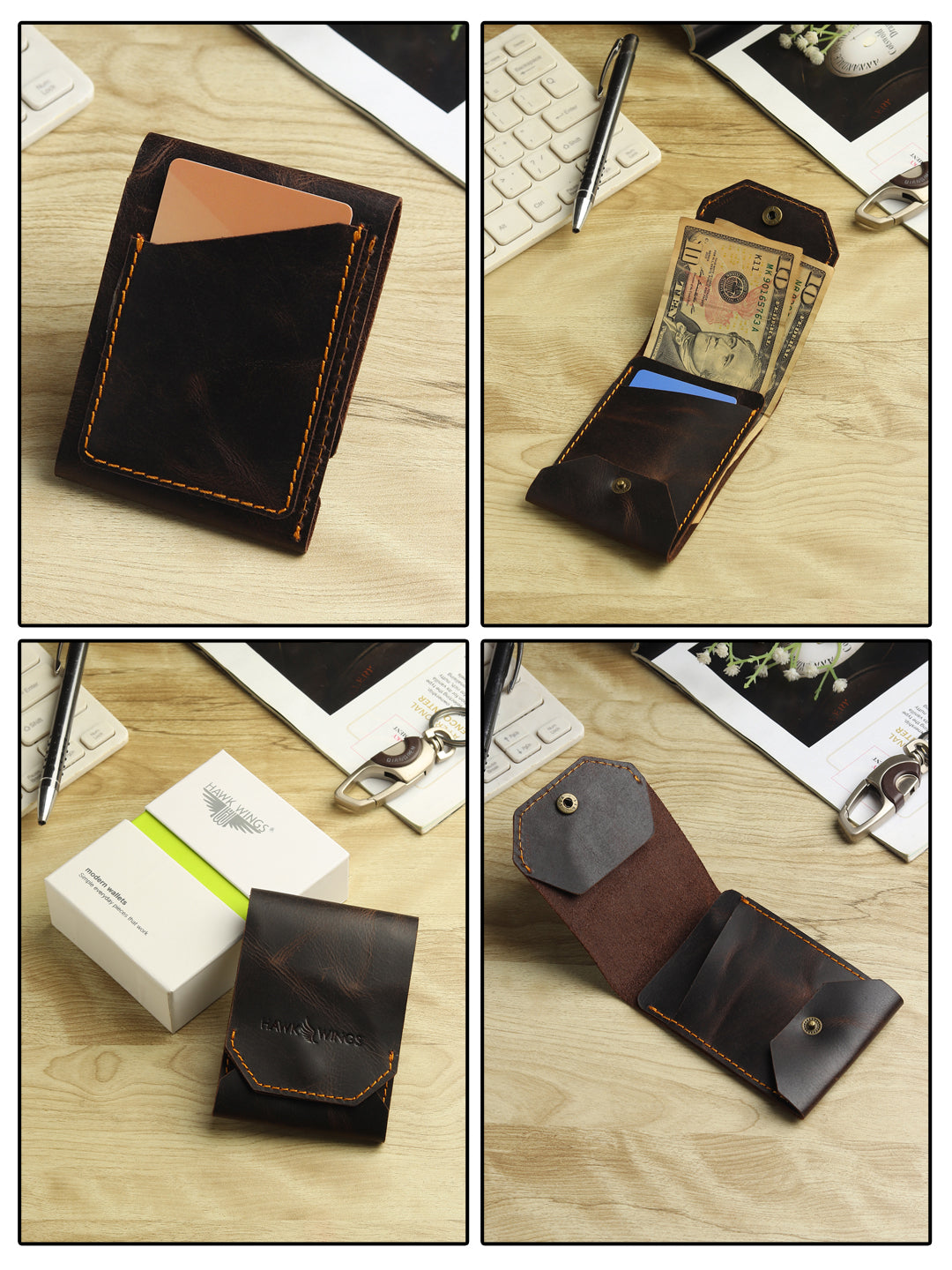 Vintage Snap Genuine Leather Wallet – Slim Card Holder with Cash Compartment