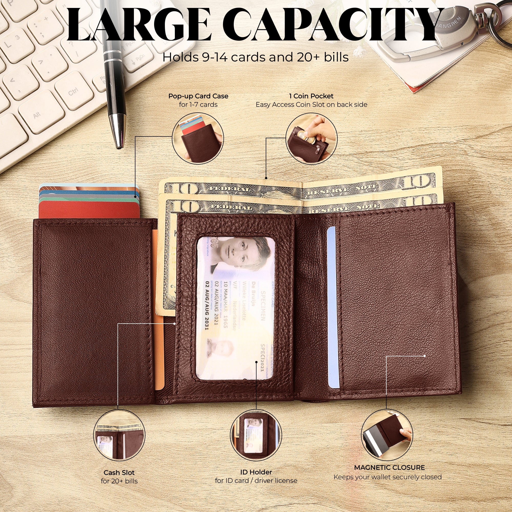 SmartFold Pro Wallet – Leather RFID  Card Holder