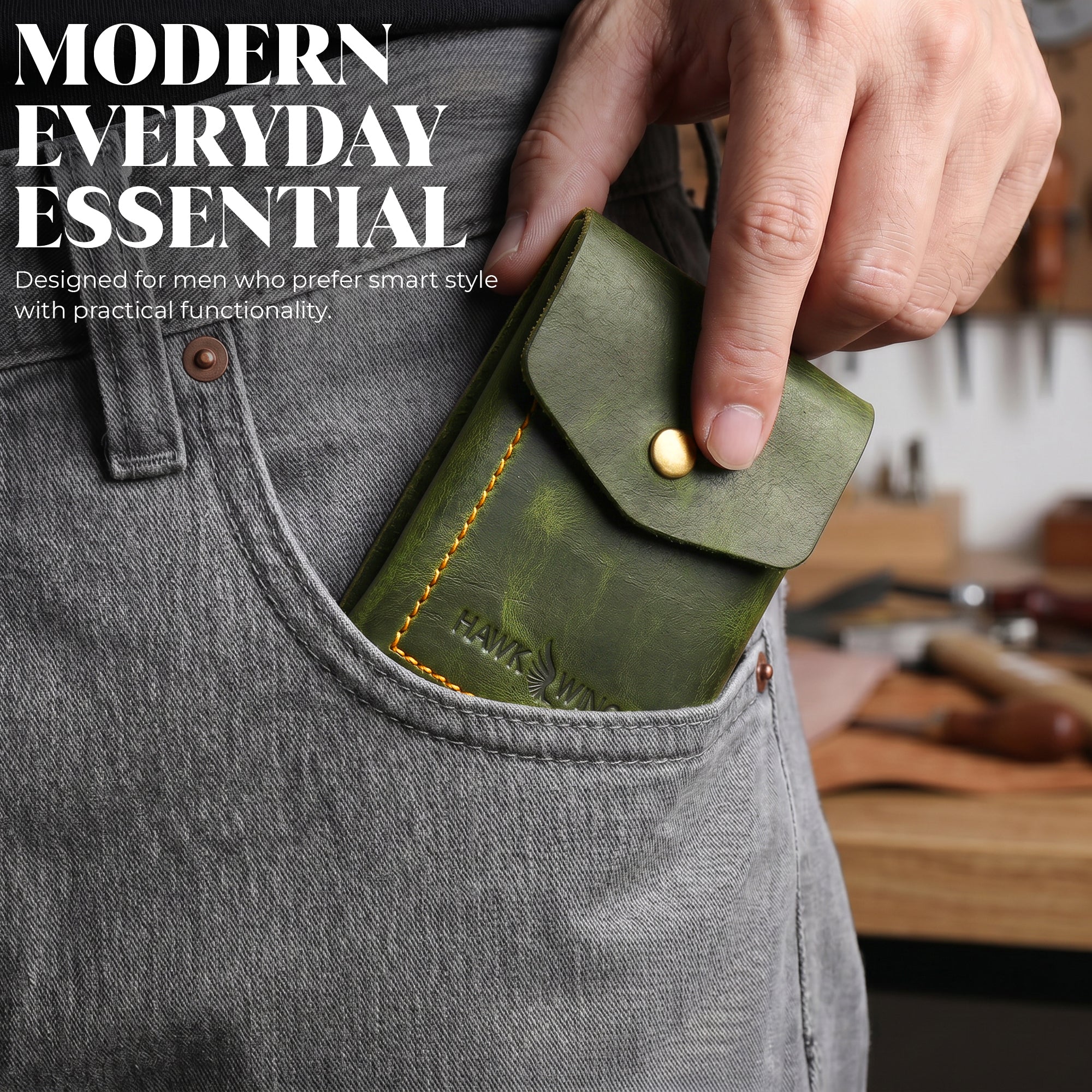 SmartFlip Genuine Leather Wallet – Slim Card Holder with Cash Compartment