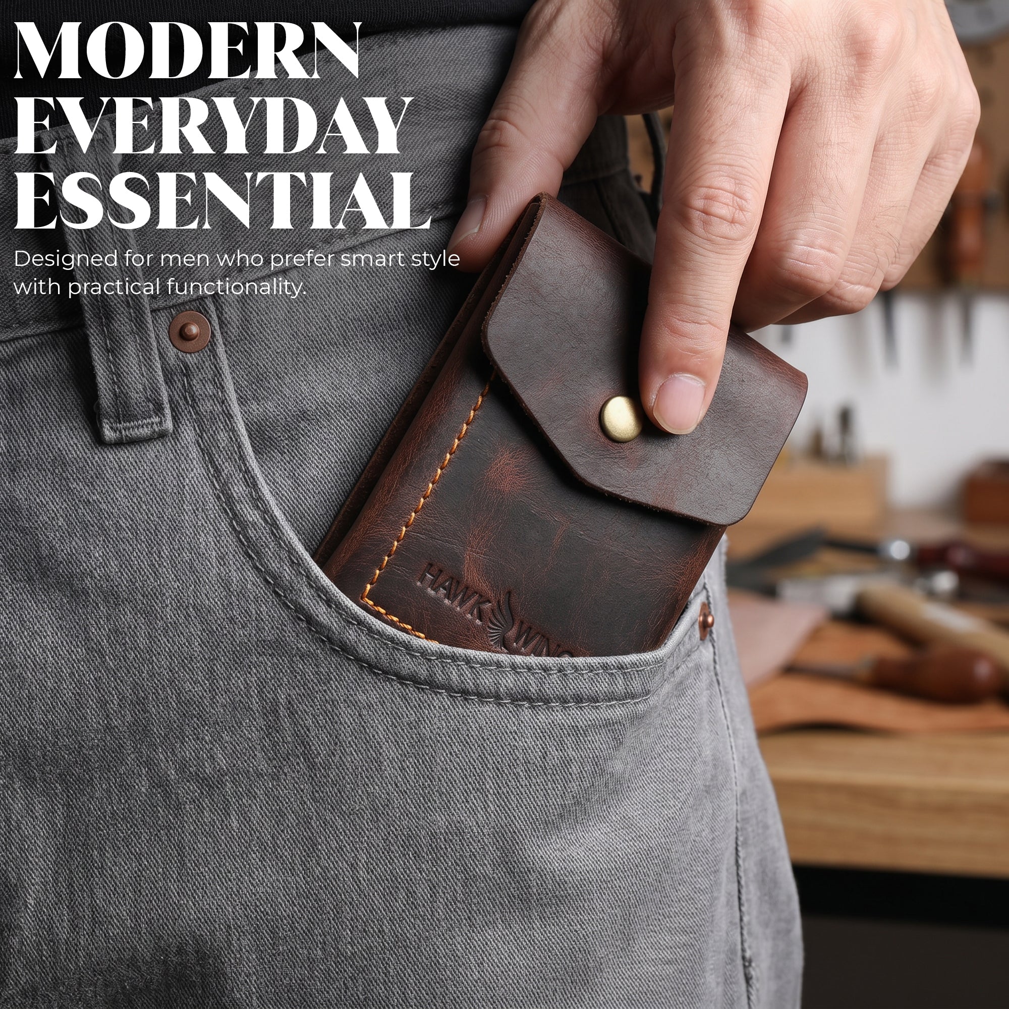 SmartFlip Genuine Leather Wallet – Slim Card Holder with Cash Compartment