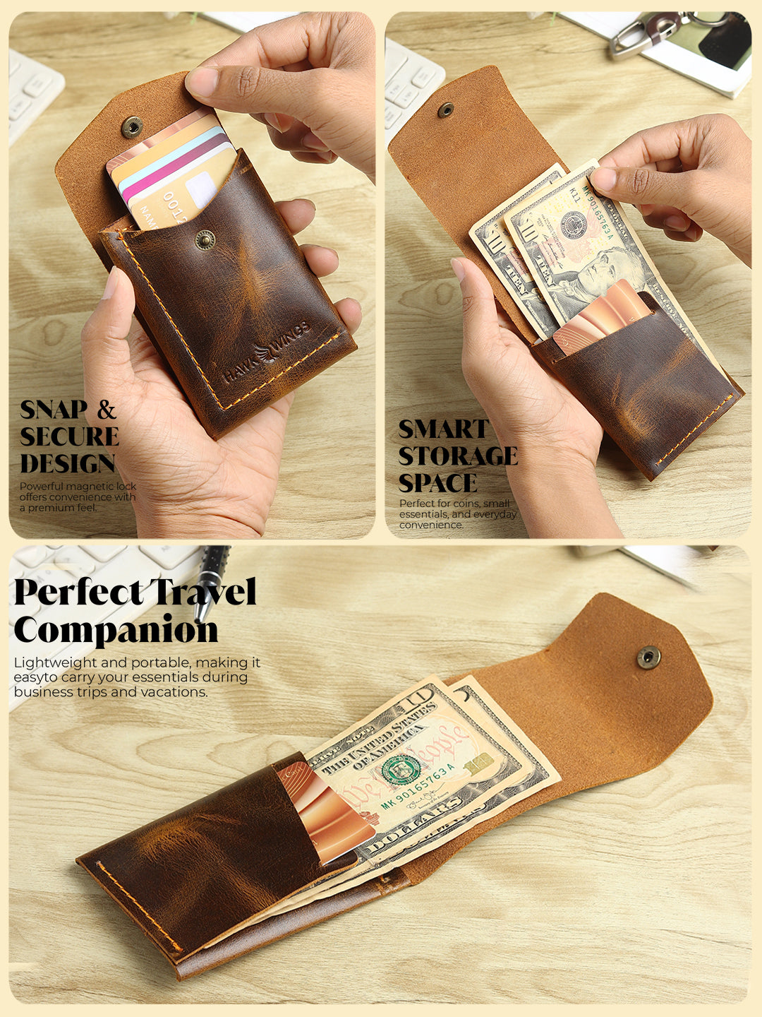 SmartFlip Genuine Leather Wallet – Slim Card Holder with Cash Compartment