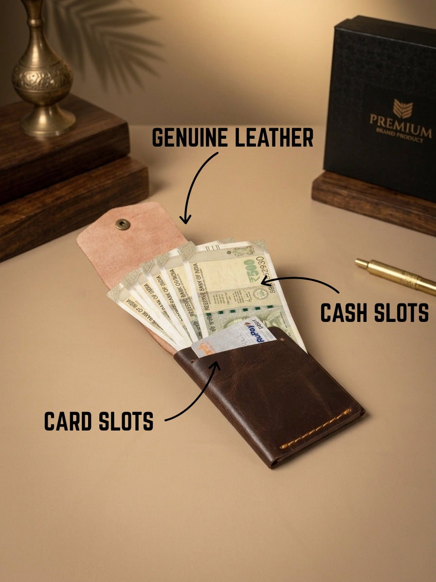 SmartFlip Genuine Leather Wallet – Slim Card Holder with Cash Compartment