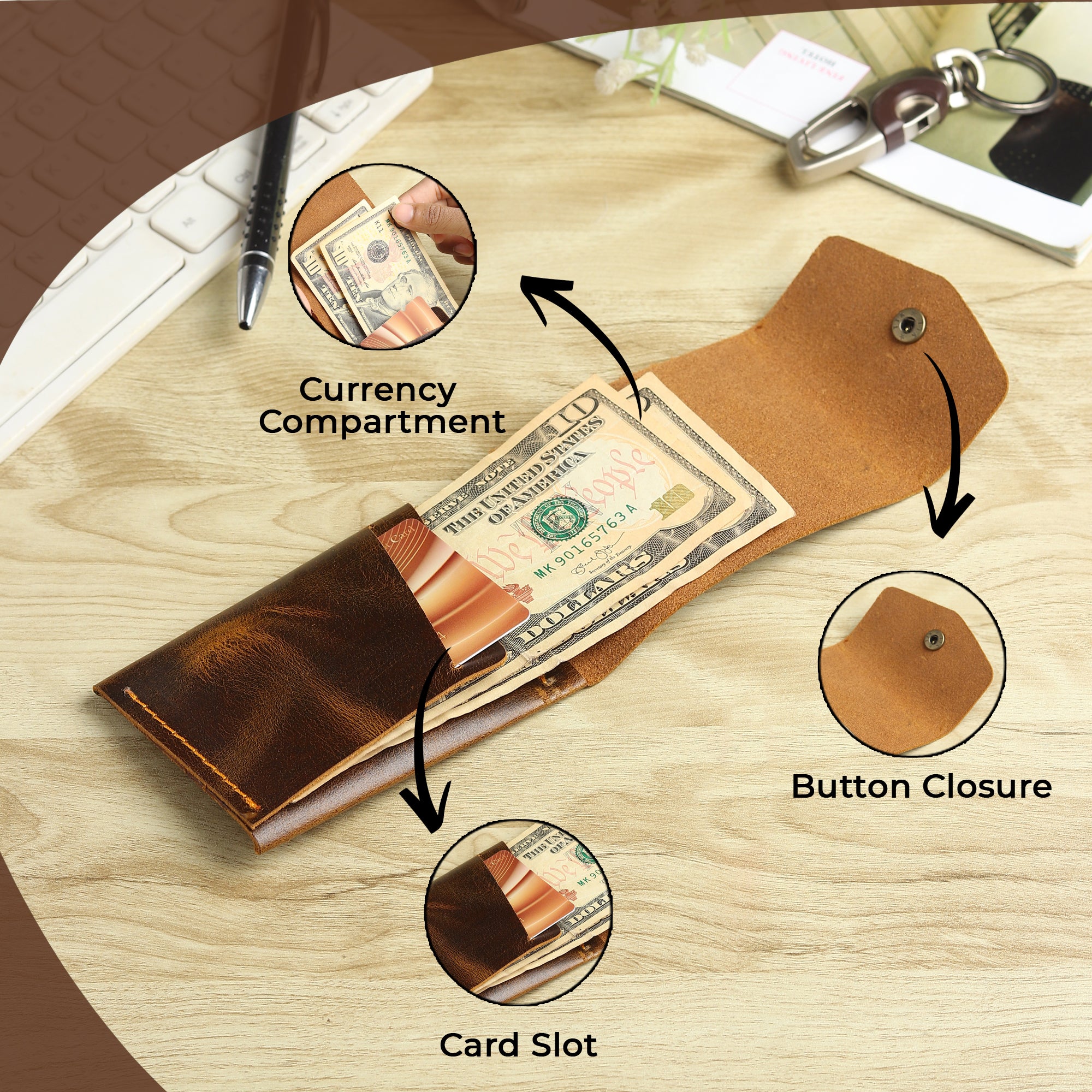 SmartFlip Genuine Leather Wallet – Slim Card Holder with Cash Compartment