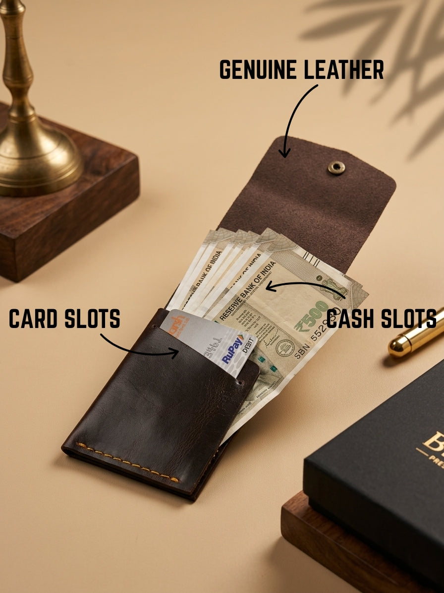 SmartFlip Genuine Leather Wallet – Slim Card Holder with Cash Compartment