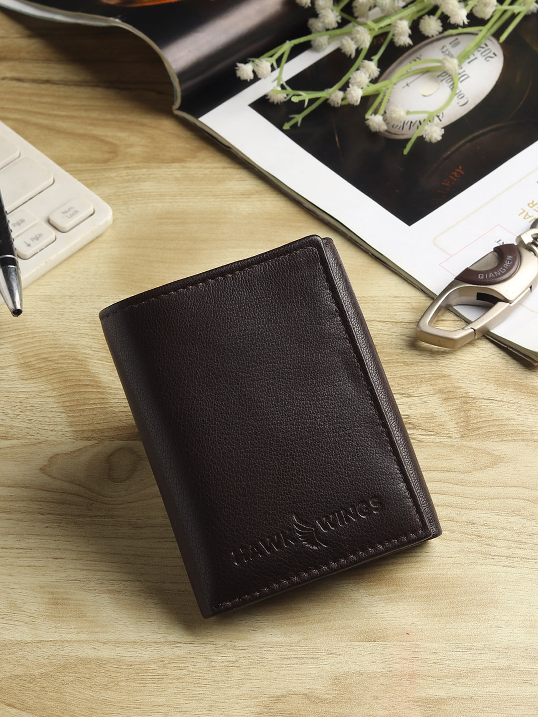Hawk Wings Men's Genuine Leather Tri-Fold Wallet – RFID Blocking