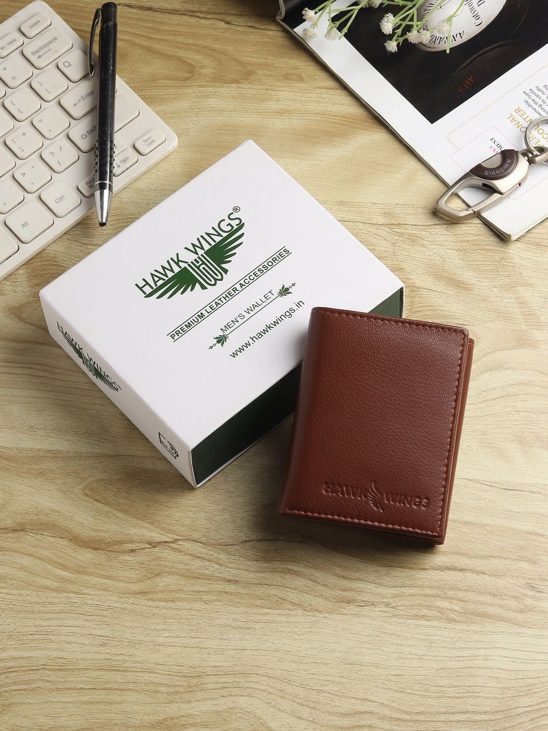 Hawk Wings Men's Genuine Leather Tri-Fold Wallet – RFID Blocking