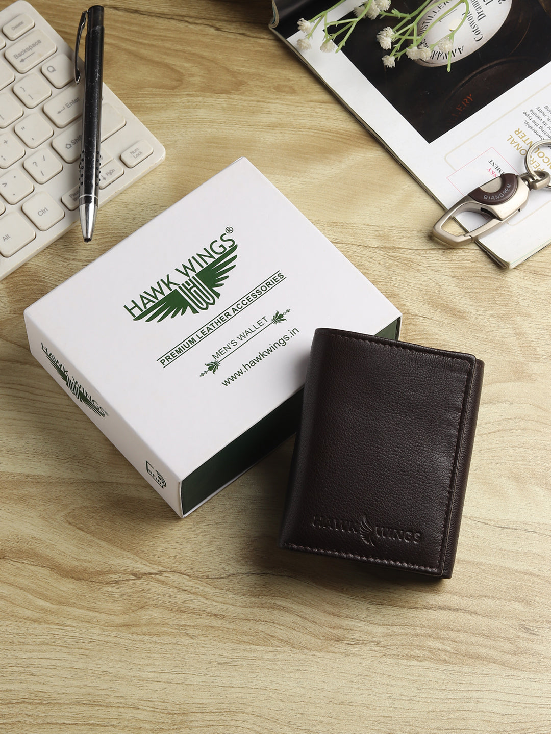 Hawk Wings Men's Genuine Leather Tri-Fold Wallet – RFID Blocking