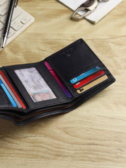Hawk Wings Men's Genuine Leather Tri-Fold Wallet – RFID Blocking