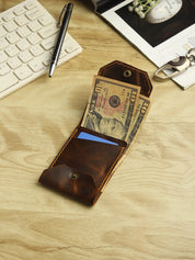 Vintage Snap Genuine Leather Wallet – Slim Card Holder with Cash Compartment