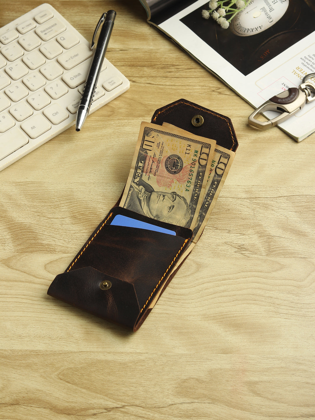 Vintage Snap Genuine Leather Wallet – Slim Card Holder with Cash Compartment