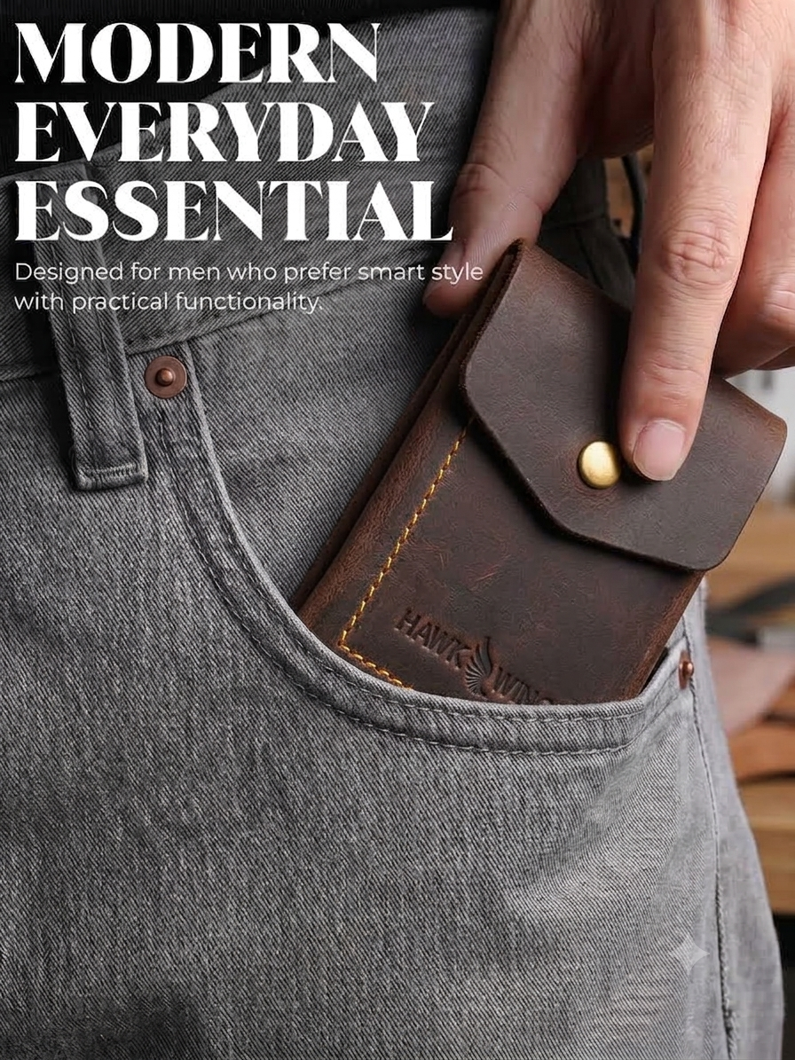 SmartFlip Genuine Leather Wallet – Slim Card Holder with Cash Compartment