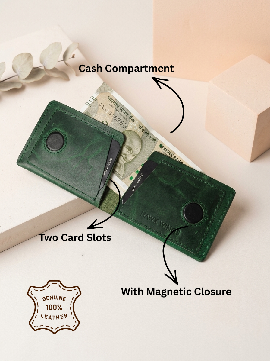 Men's Genuine Leather Magnetic Wallet - Card Holder with Cash Compartment