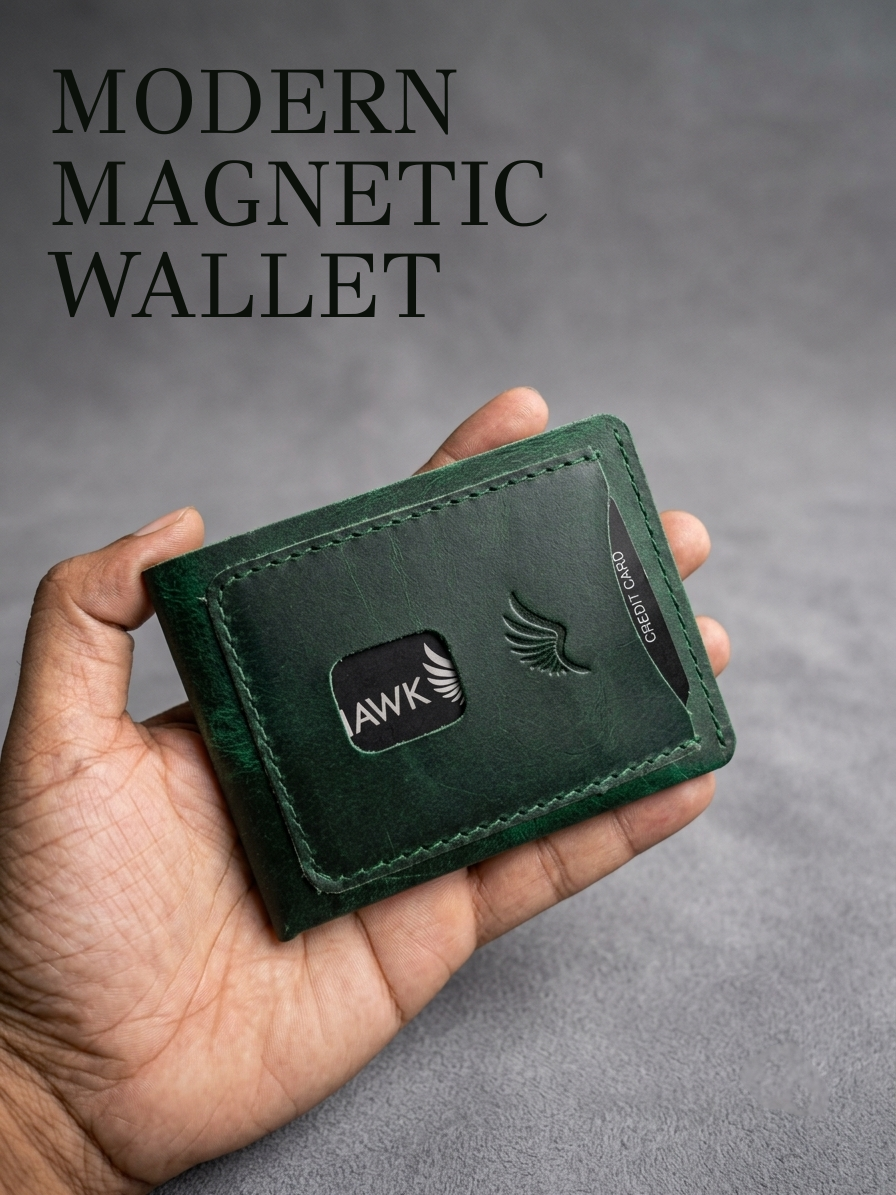 Men's Genuine Leather Magnetic Wallet - Card Holder with Cash Compartment