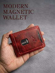 Men's Genuine Leather Magnetic Wallet - Card Holder with Cash Compartment