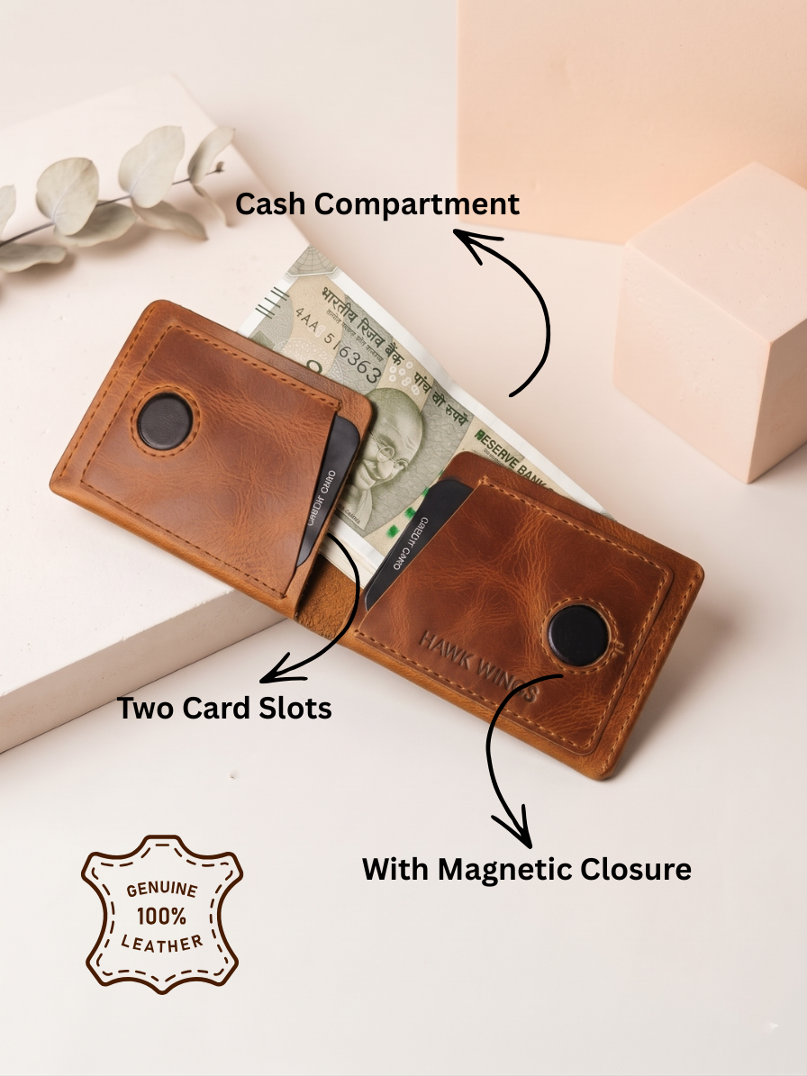 Men's Genuine Leather Magnetic Wallet - Card Holder with Cash Compartment