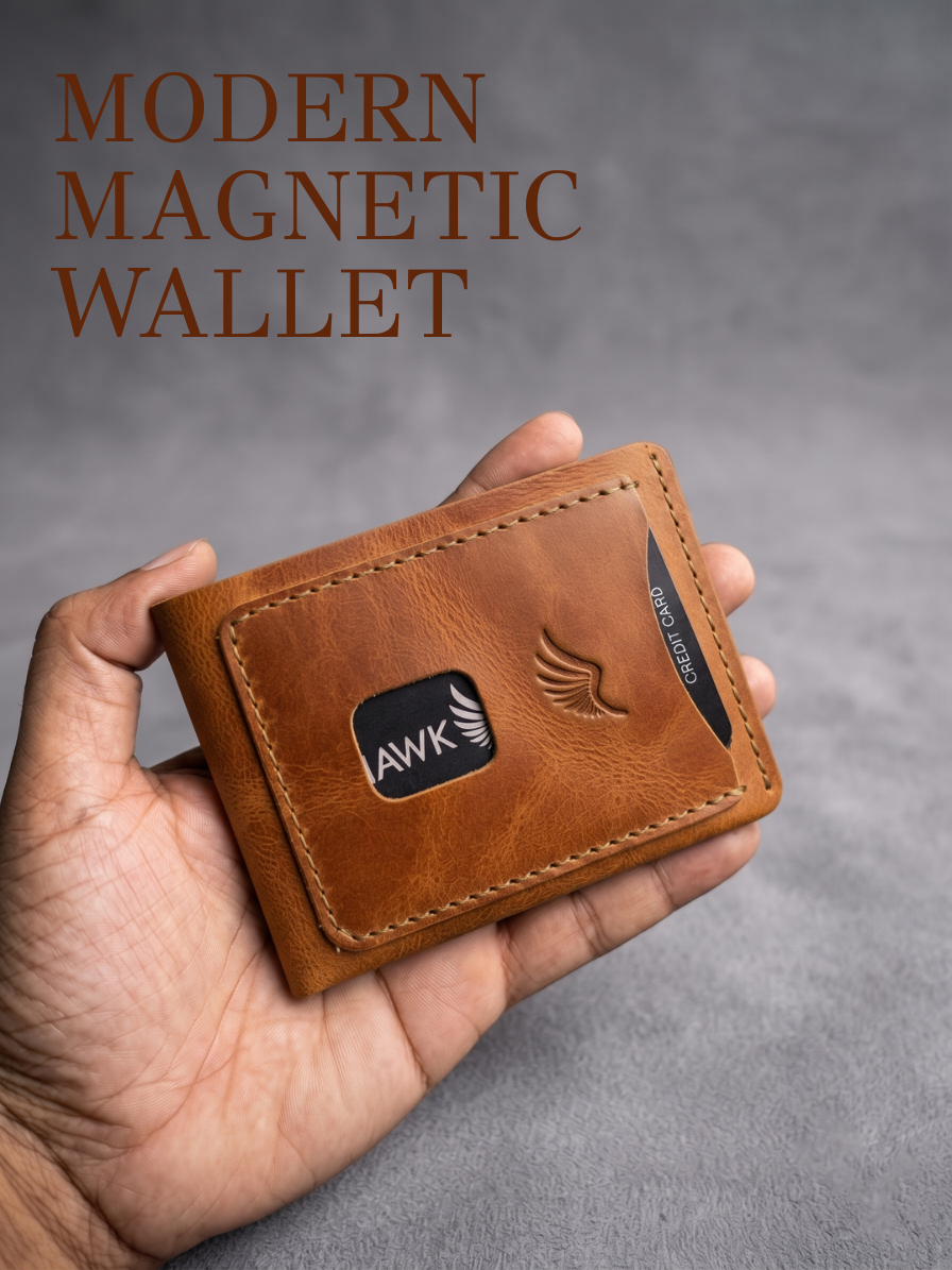 Men's Genuine Leather Magnetic Wallet - Card Holder with Cash Compartment