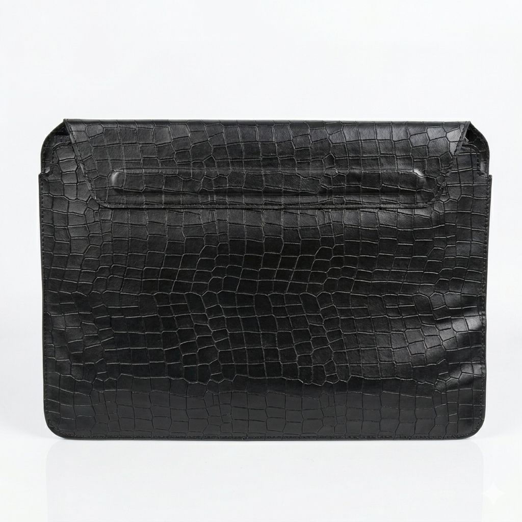 Luxury Croc-Texture Leatherite Laptop Sleeve – Slim Protective Case (Black)
