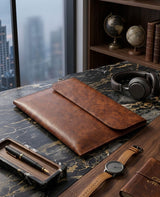 Vintage Leatherite Laptop Sleeve – Slim Protective Case for MacBook & Laptops (Tan)