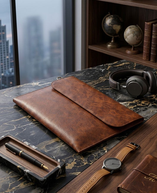 Vintage Leatherite Laptop Sleeve – Slim Protective Case for MacBook & Laptops (Tan)