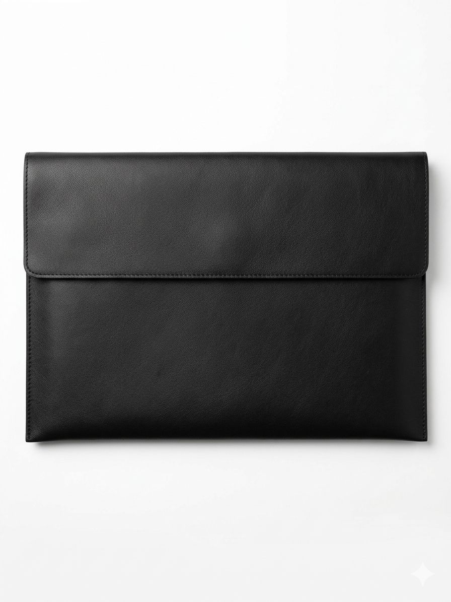 Minimalist Leatherite Laptop Sleeve with Snap Button Closure – Slim Protective Case (Black)