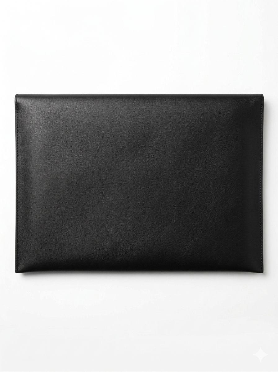 Minimalist Leatherite Laptop Sleeve with Snap Button Closure – Slim Protective Case (Black)