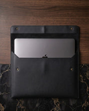 Minimalist Leatherite Laptop Sleeve with Snap Button Closure – Slim Protective Case (Black)