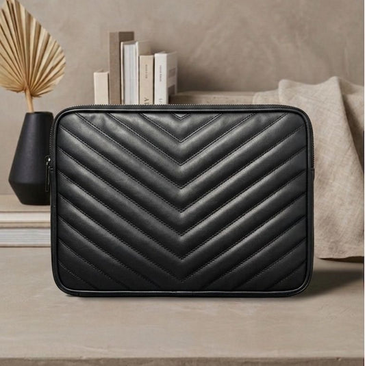 Quilted Leatherite Laptop Sleeve with Zipper – Slim Protective Case