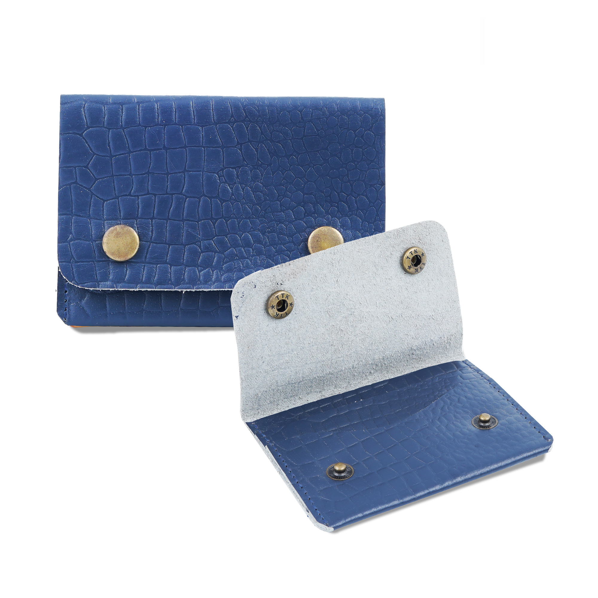 Leather Riveted Wallet for Men and Women | Blue Croco