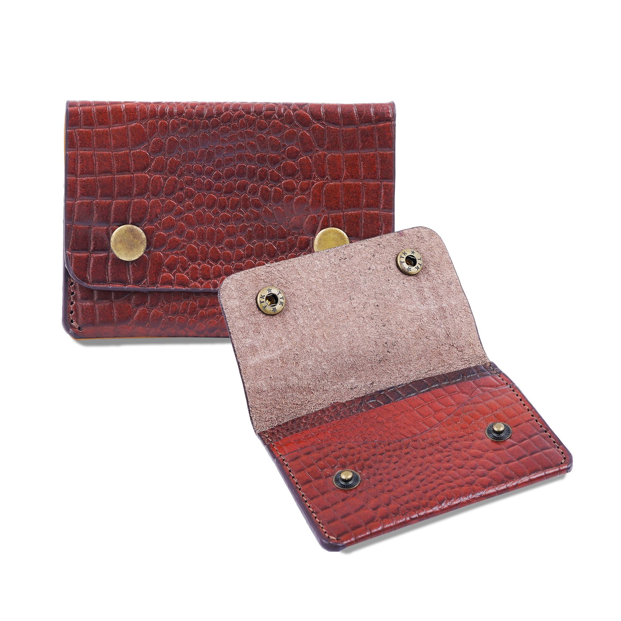 Leather Riveted Wallet for Men and Women | Brown Croco-asset-331