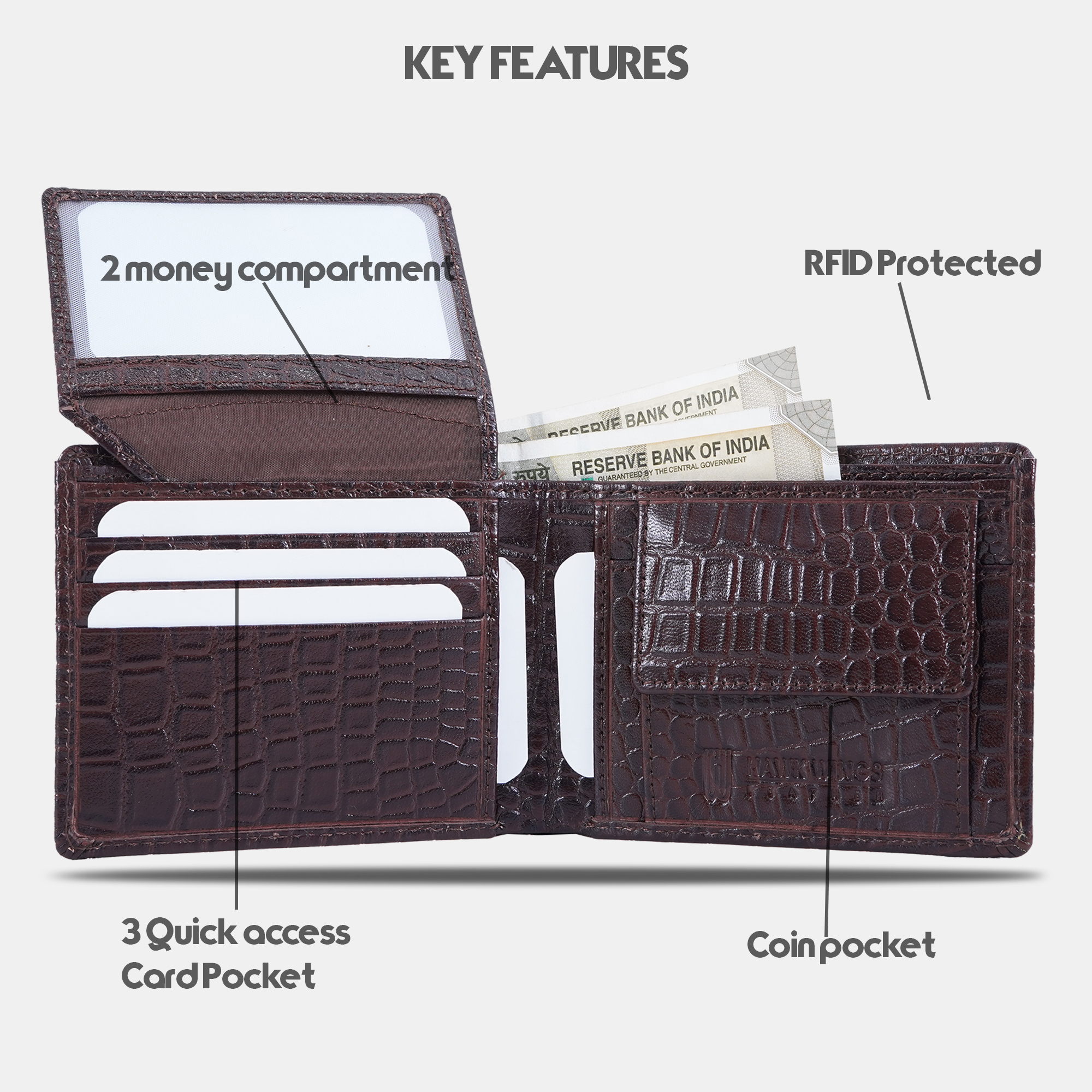 Genuine Leather Wallet Key Ring Pen Combo Gift Set ( Brown)