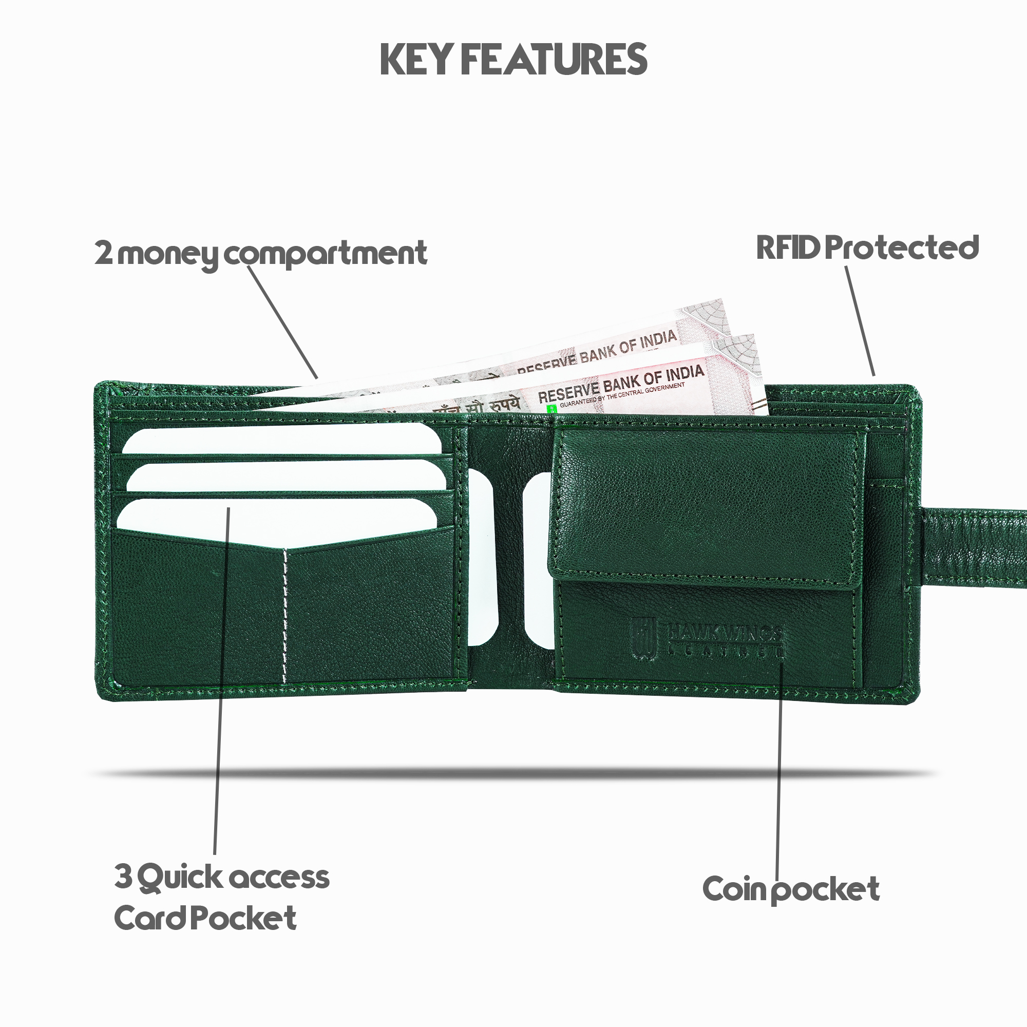 Leathers Men Green RFID Protected Two Fold Wallet-asset-390