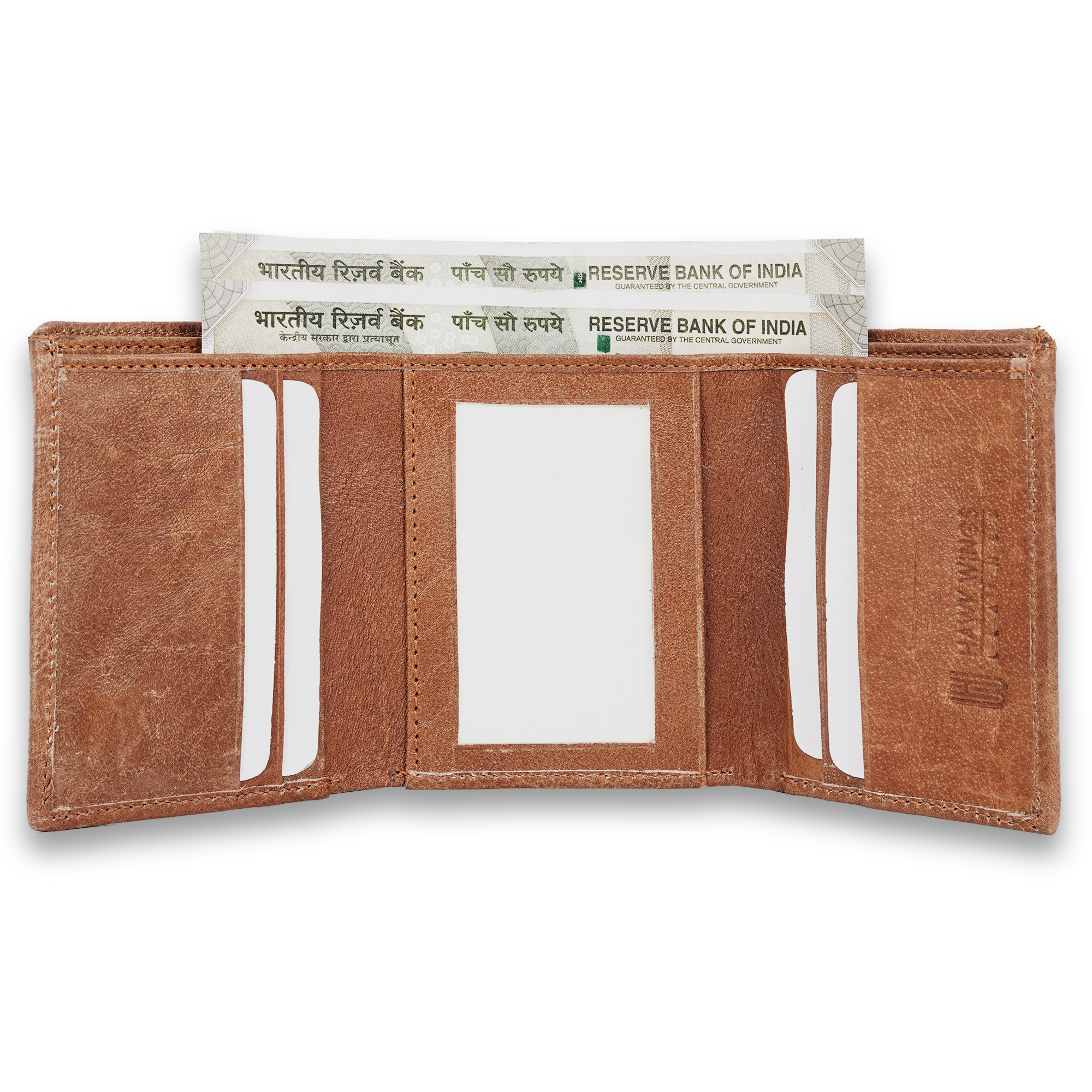 Genuine leather 3 fold wallet with 7 card slots ( TAN)-asset-644