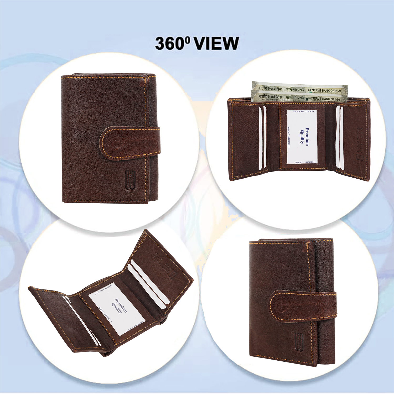 Genuine leather Men 3 fold wallet  (BROWN)-asset-625