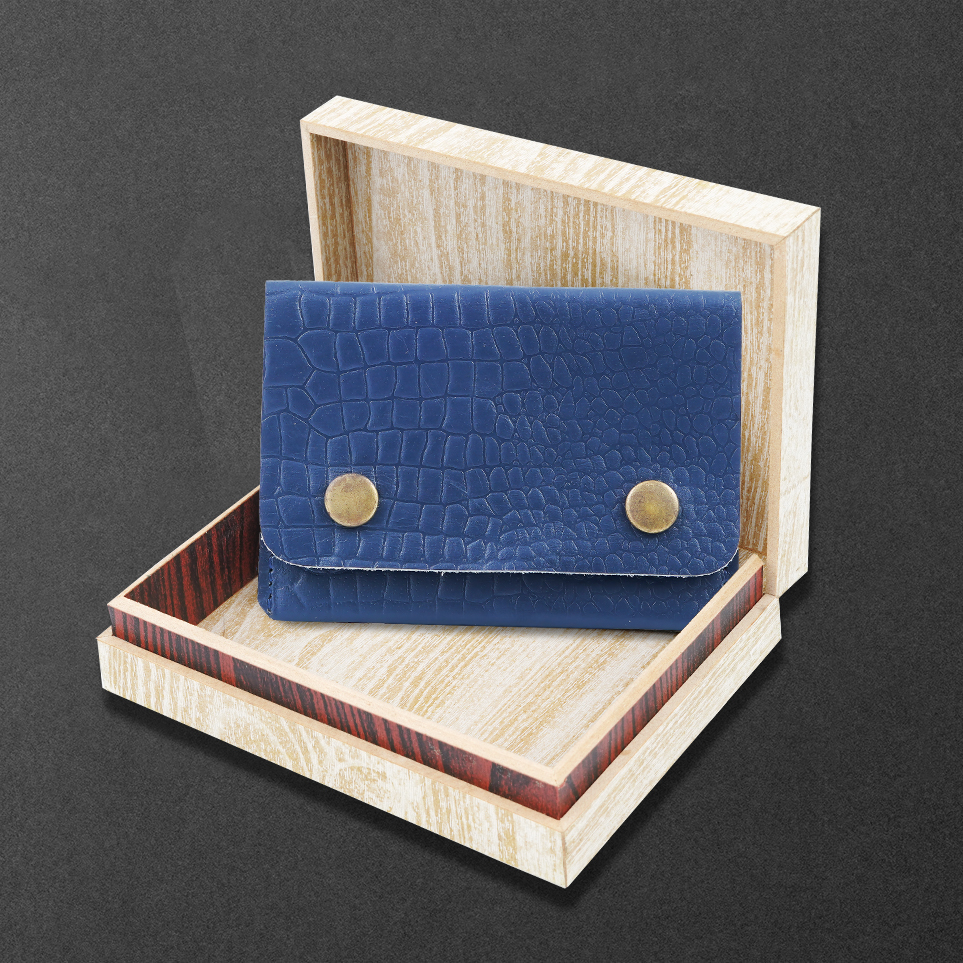 Leather Riveted Wallet for Men and Women | Blue Croco-asset-336