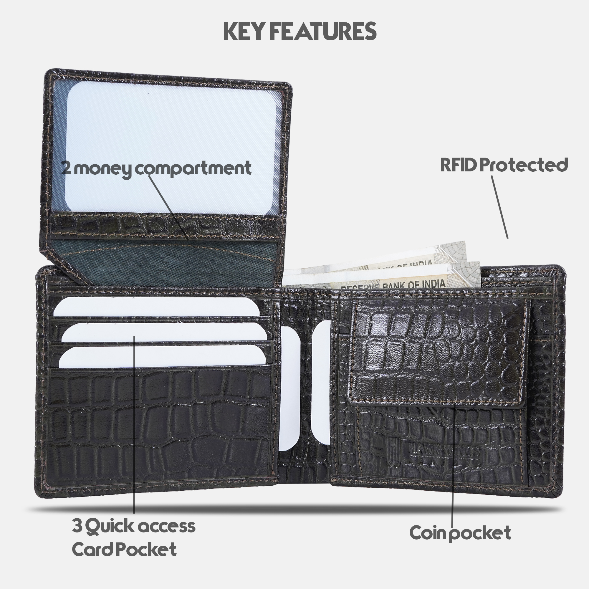 Genuine Leather Wallet Key Ring Pen Combo Gift Set (Green)-asset-563