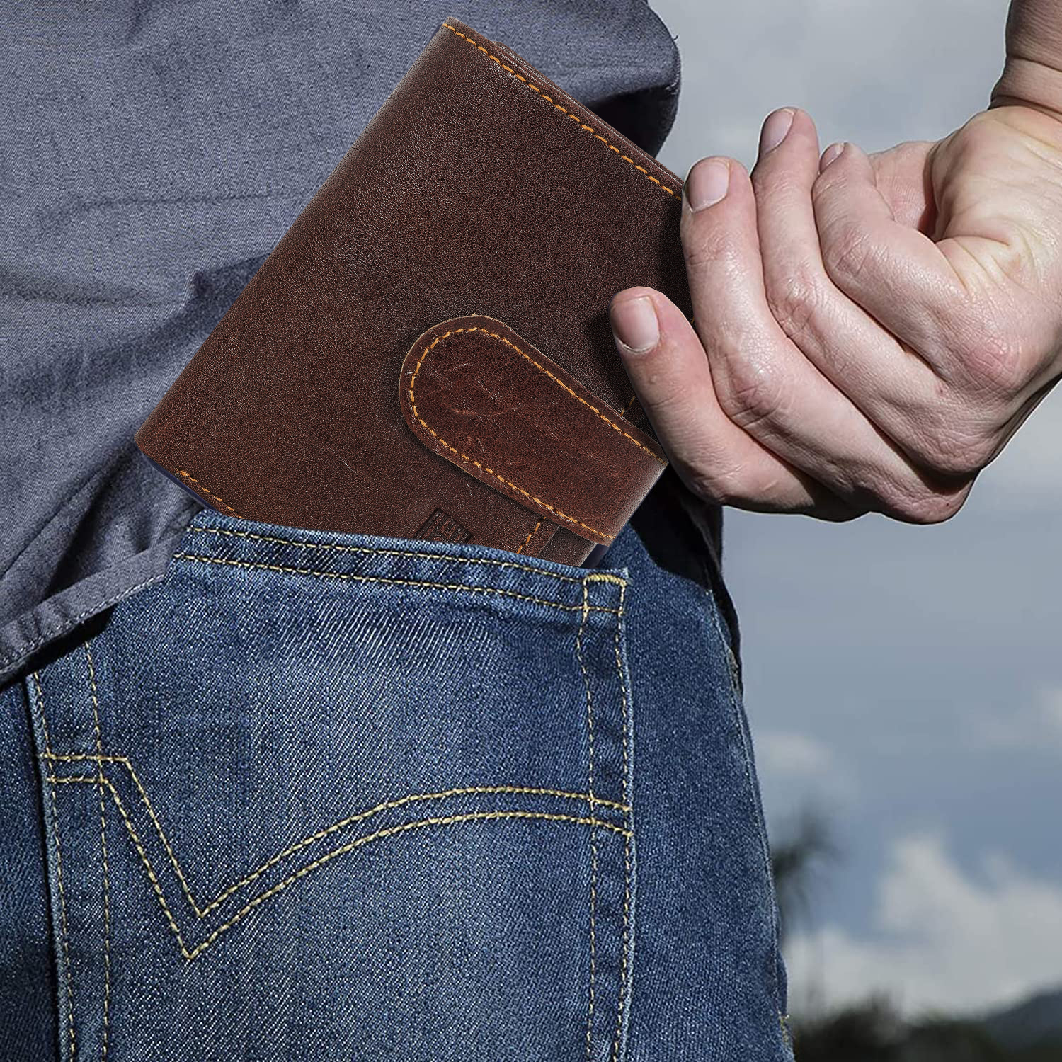 Genuine leather Men 3 fold wallet  (BROWN)-asset-628