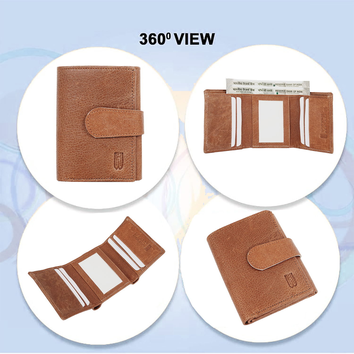 Genuine leather 3 fold wallet with 7 card slots ( TAN)-asset-645