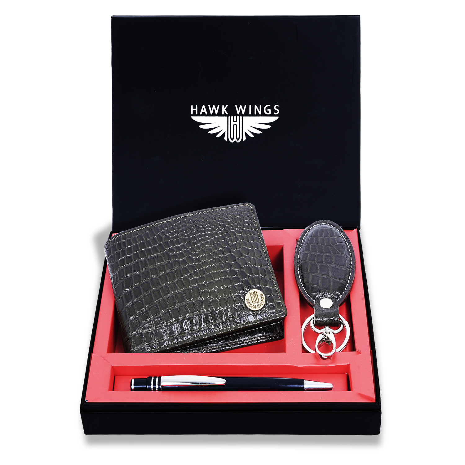 Genuine Leather Wallet Key Ring Pen Combo Gift Set (Green)-asset-562