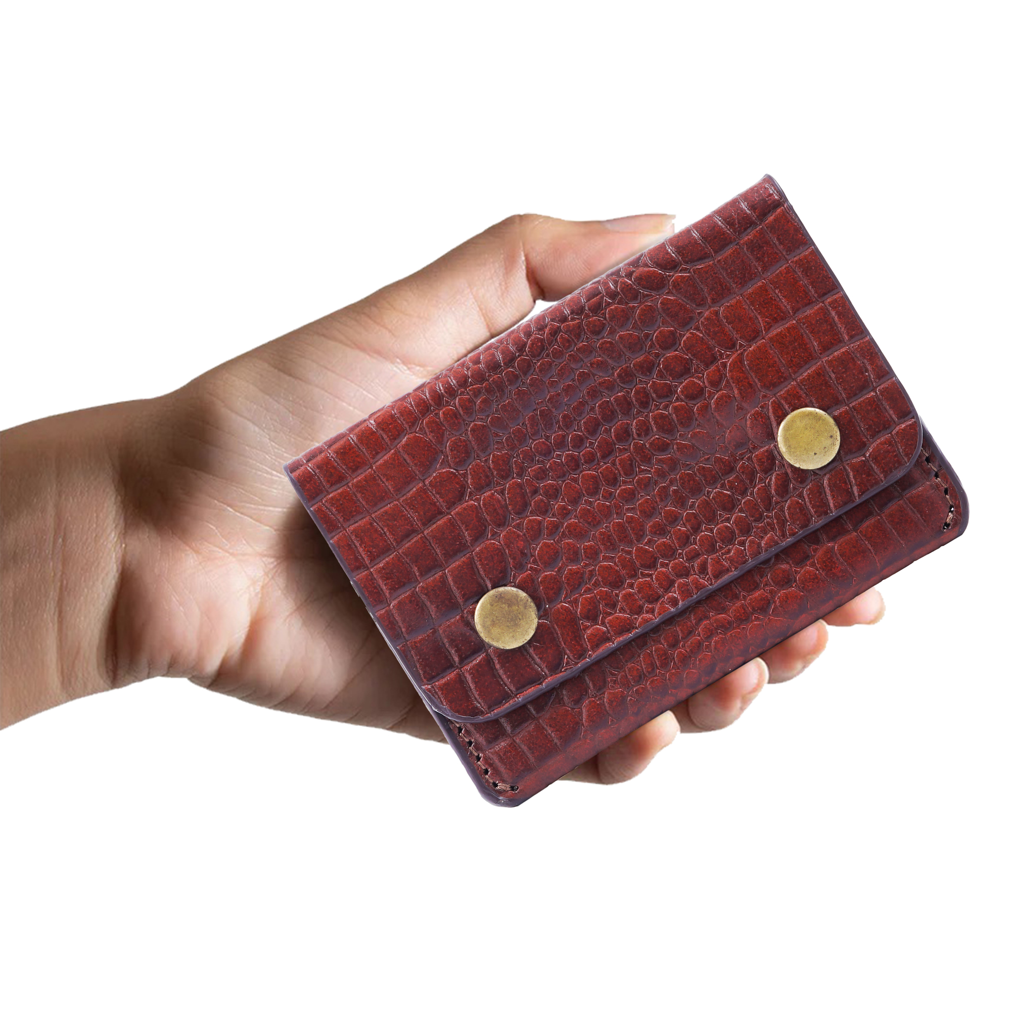 Leather Riveted Wallet for Men and Women | Brown Croco