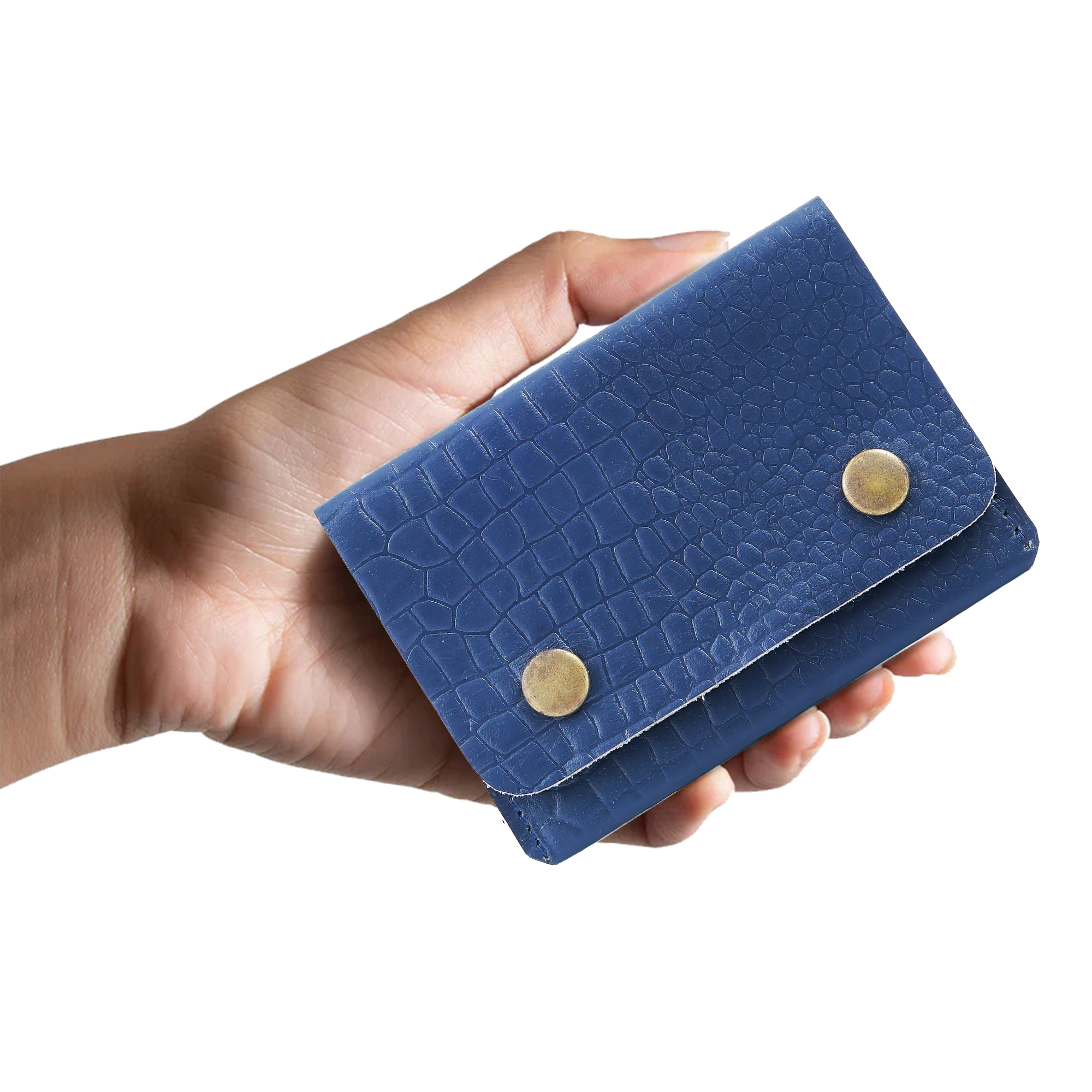 Leather Riveted Wallet for Men and Women | Blue Croco-asset-340