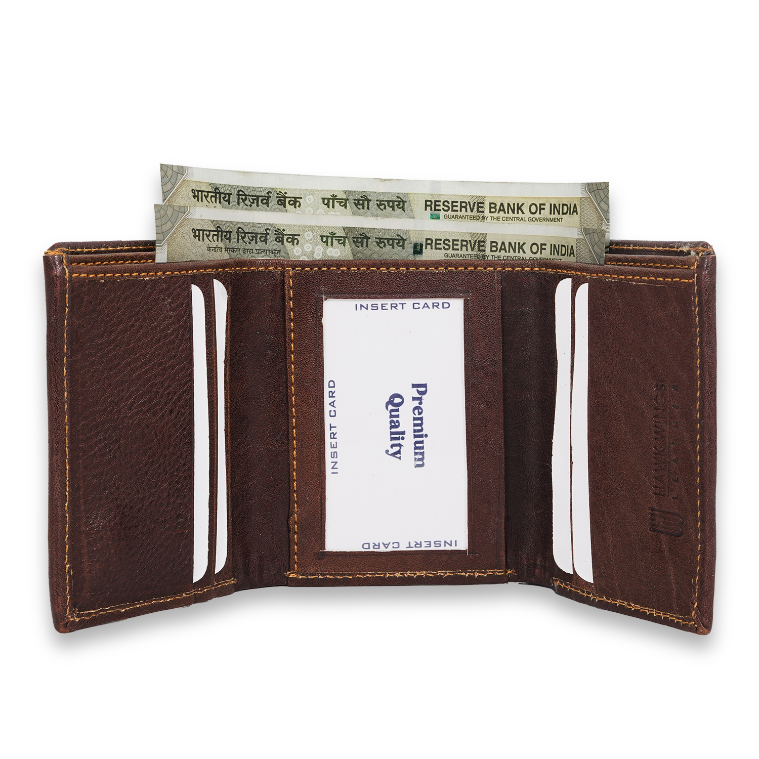 Genuine leather Men 3 fold wallet  (BROWN)-asset-624