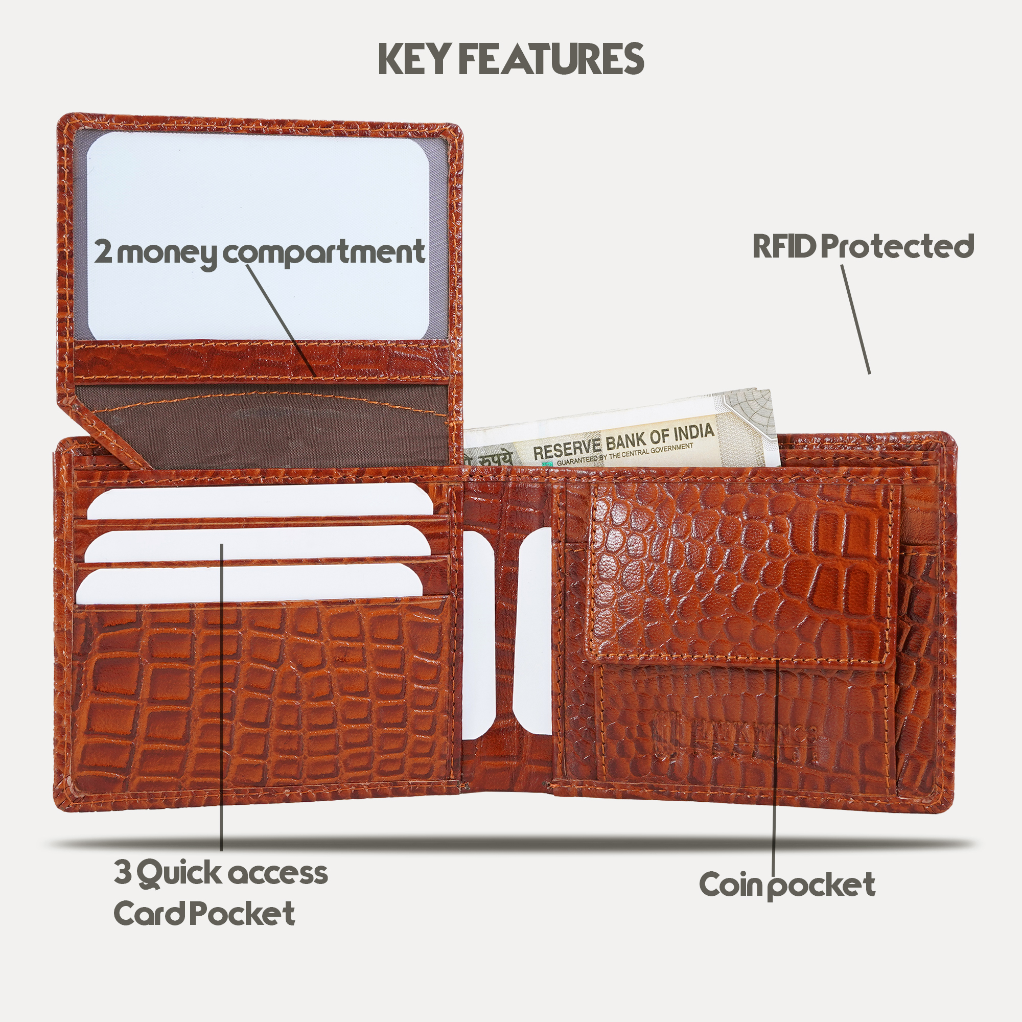 Genuine Leather Wallet Key Ring Pen Combo Gift Set ( Tan)-asset-571