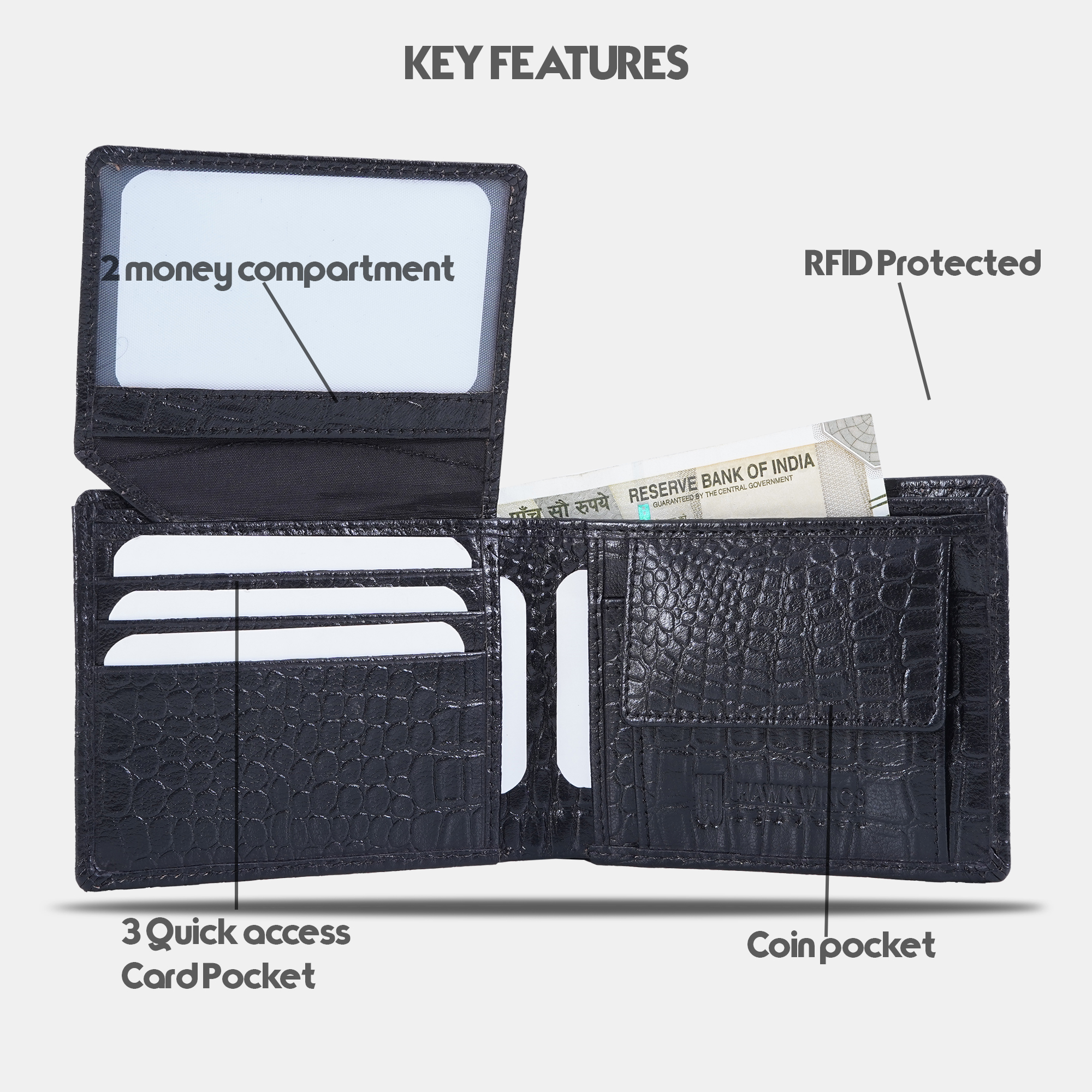 Genuine Leather Wallet Key Ring Pen Combo Gift Set (Black)-asset-576