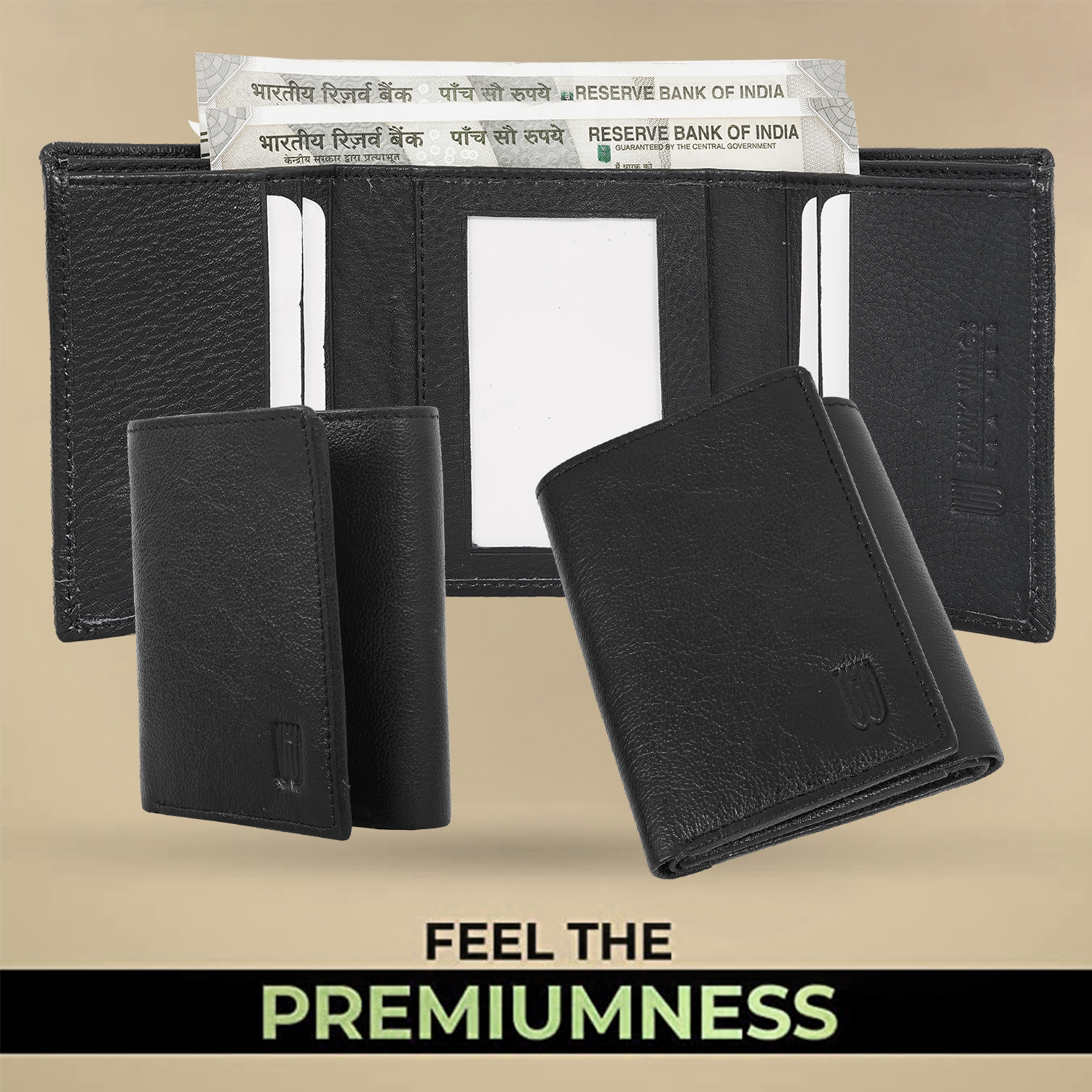 Genuine leather men wallet with 7 card slots (BLACK)-asset-638