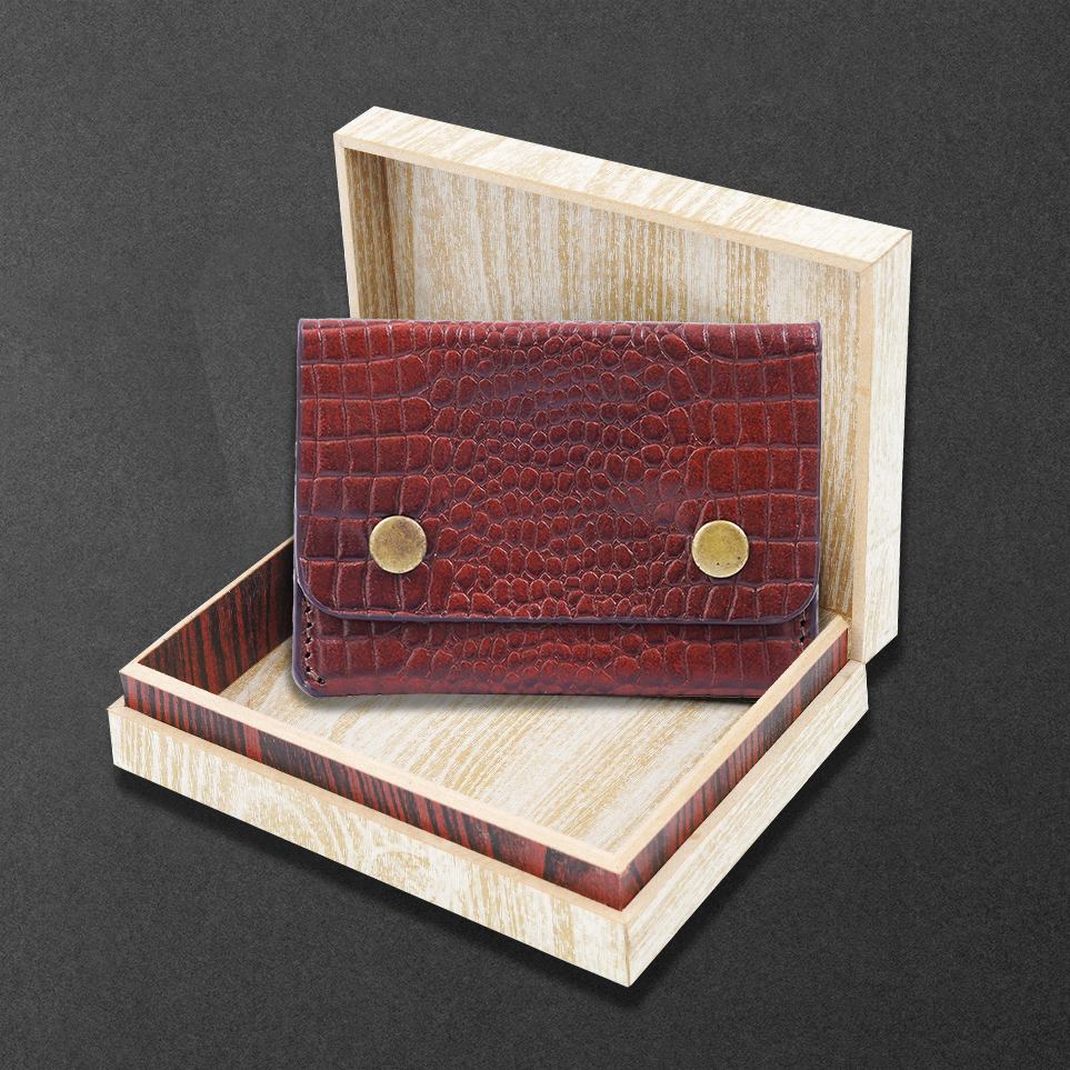 Leather Riveted Wallet for Men and Women | Brown Croco-asset-329