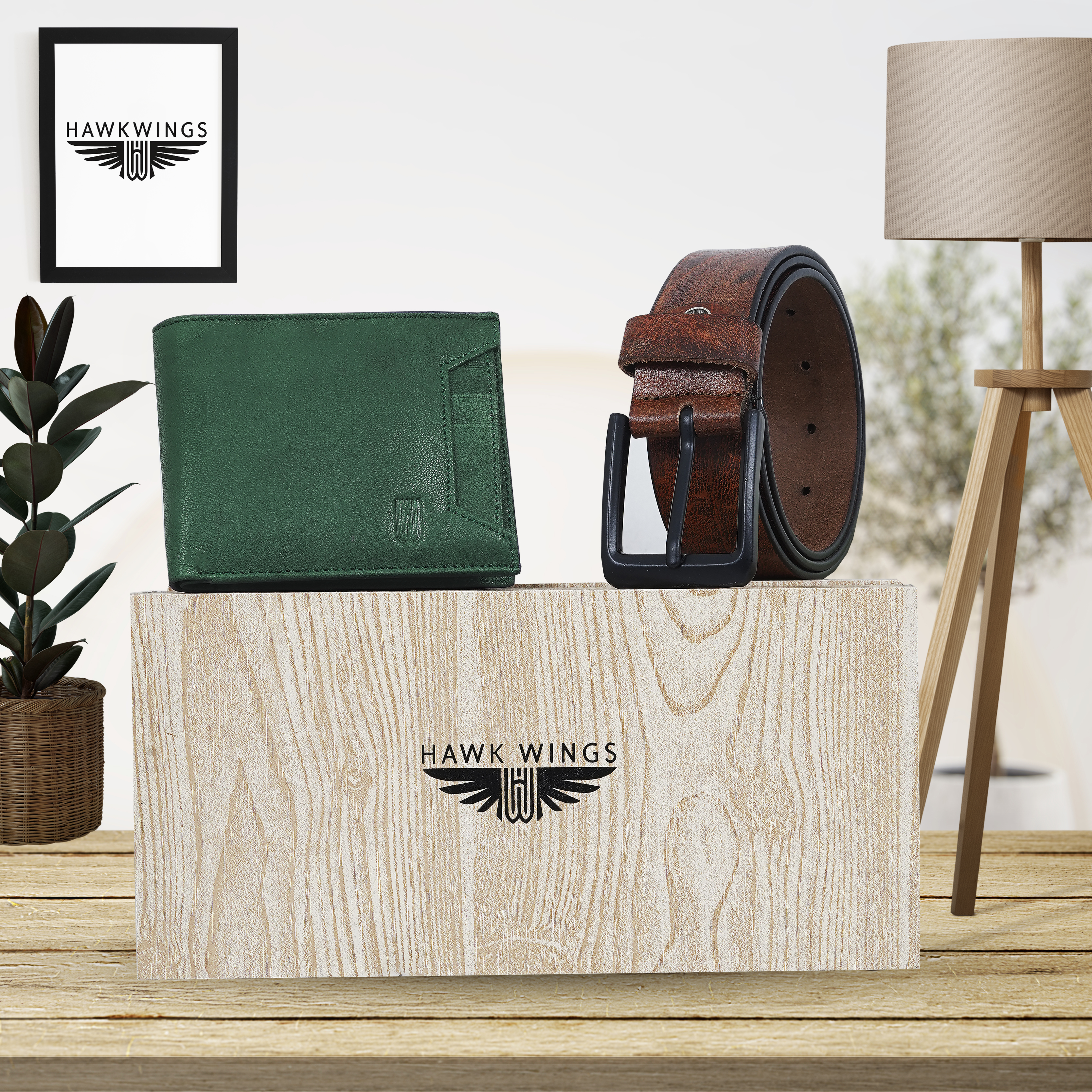 Leather Belt Wallet Combo For Men Green